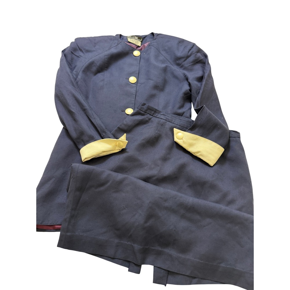 Alvin Bell Bergdorf Goodman Skirt‎ Suit Wms  10 Navy/white Cuffs 80s Made in USA